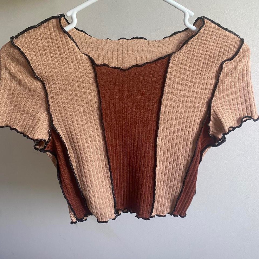 Patch worked brown crop top